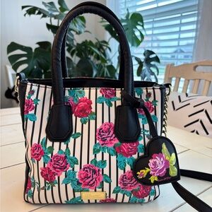Luv Betsey Johnson Flower Satchel Crossbody Bag Black Striped 9x8x4/5